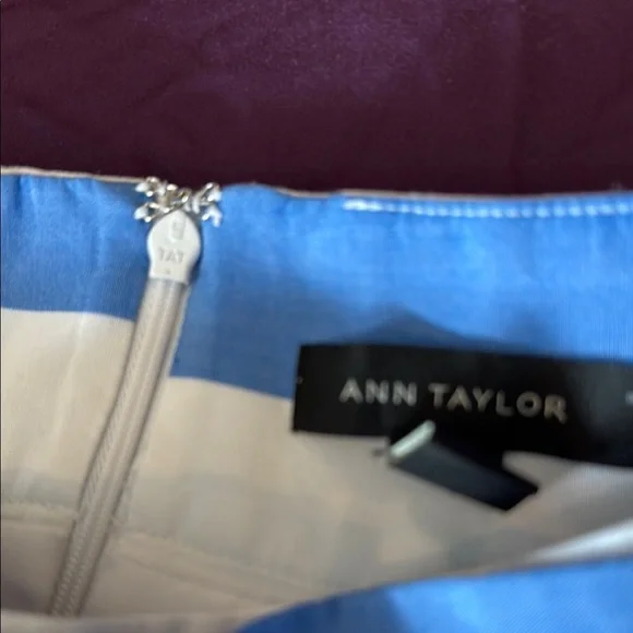 Ann Taylor Striped Tie Waist Skirt – Blue & White, Size 6 | Lined A-Line Skirt - Picture 4 of 9
